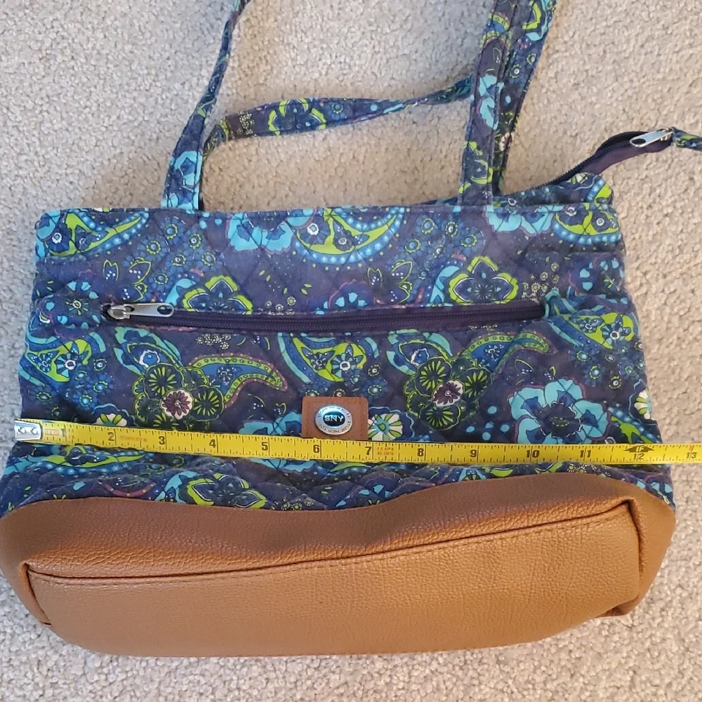 Stone New York quilted blue and green paisley print bag